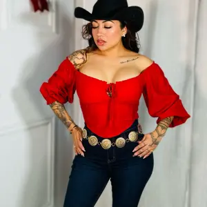 Off Shoulder Elastic Top - Red Color with Unique Design Feature