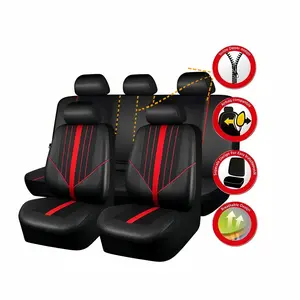 Leather Car Seat Covers Full Set Full Surround Comfort Waterproof Airbag Compatible Breathable Non-slip with Headrest & Seat Belt Cut for 40/60 40/20/40 50/50 Split Seats, Airbag Safe