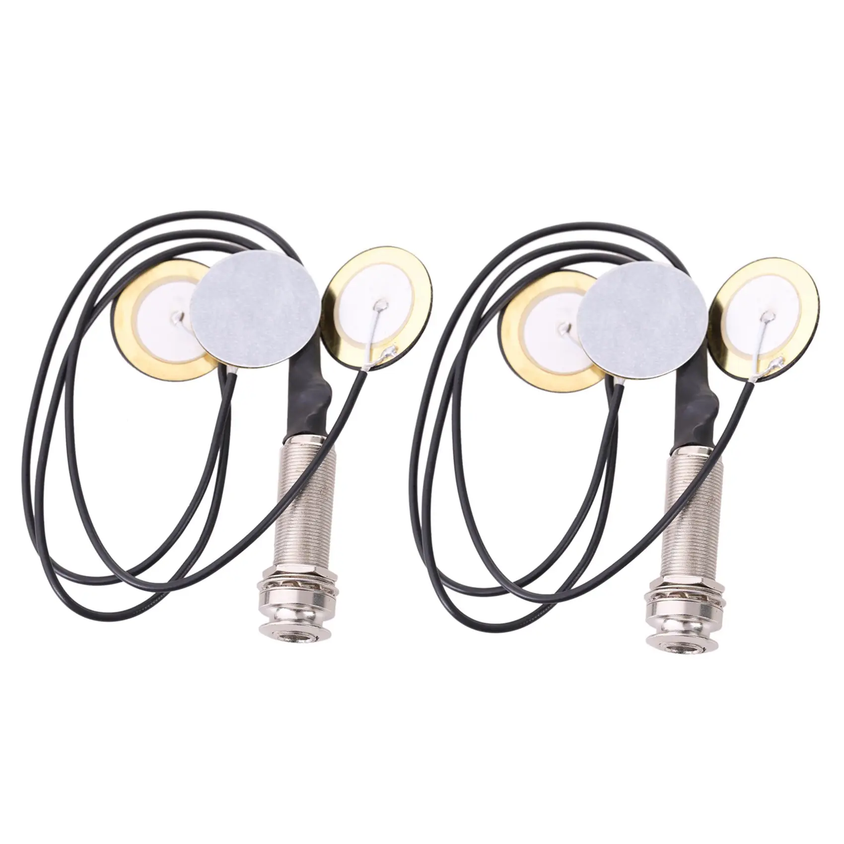 Piezo Contact Microphone Set - 2 Units with 3 Metal Transducers, Cable, 43mm End-Pin Jack, 27mm Diameter Thumb Piano Pickup (for Kalimba)