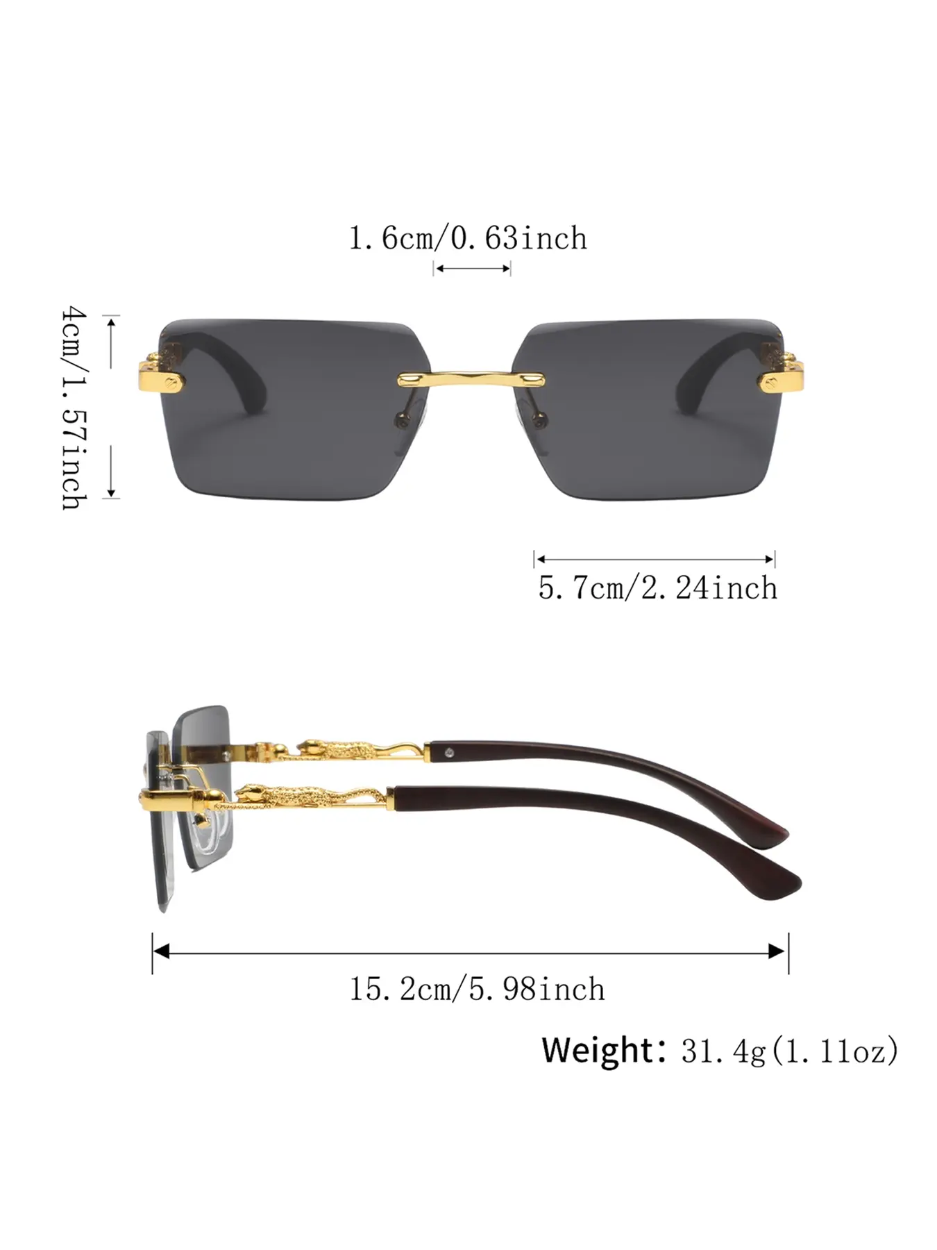 Men's Rimless Square Metal Glasses, Stylish Glasses, Vintage