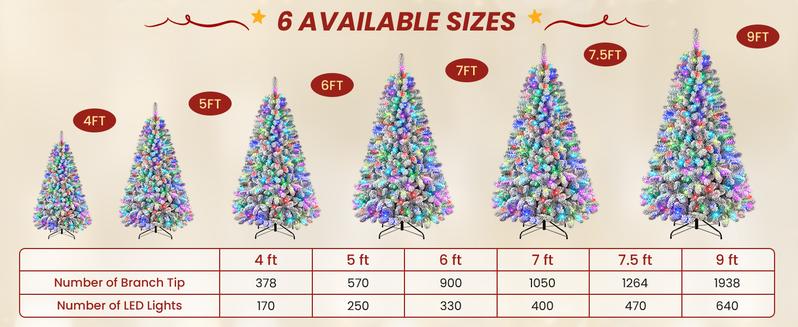 【RGB Lights】SHareconn 4/5/6/7.5/9FT 2025 Pre-Lit Snow Flocked Christmas Tree with Remote Control, Deluxe Hinged Design, Ideal Xmas Decoration 【RGB Lights】SHareconn 4/5/6/7.5/9FT 2025 Pre-Lit Snow Flocked Christmas Tree with Remote Control, Deluxe Hinged Design, Ideal Xmas Decoration
