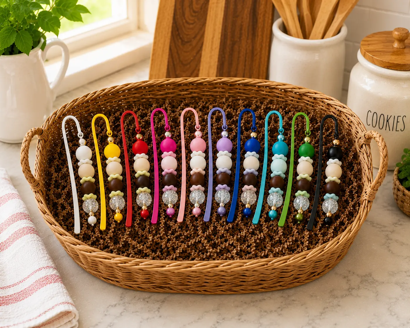Custom Beaded Metal Shepherd's Hook Bookmark Bundle Set, Office Stationery Page Marker, Reading Gift for Book Lovers