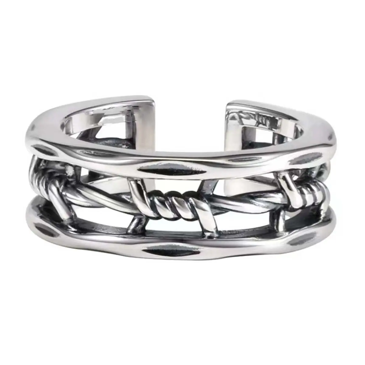 Retro hollow twist ring men's hip-hop simple open adjustable index finger ring Retro hollow twist ring men's hip-hop simple open adjustable index finger ring
