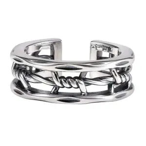 Retro hollow twist ring men's hip-hop simple open adjustable index finger ring