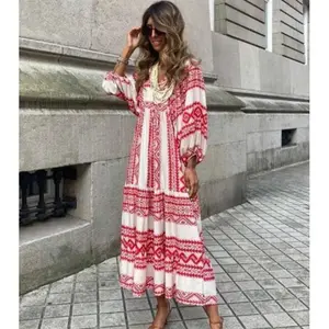 Plus Size Boho  |   Flowy Lantern Sleeve Round Neck Elegant Cute  backless casual sleeveless  mom red feminine Western Maxi with Belt fabric long colorful linendress small blanket strapless backless  sexy new summer party date day dress garden Cocktail