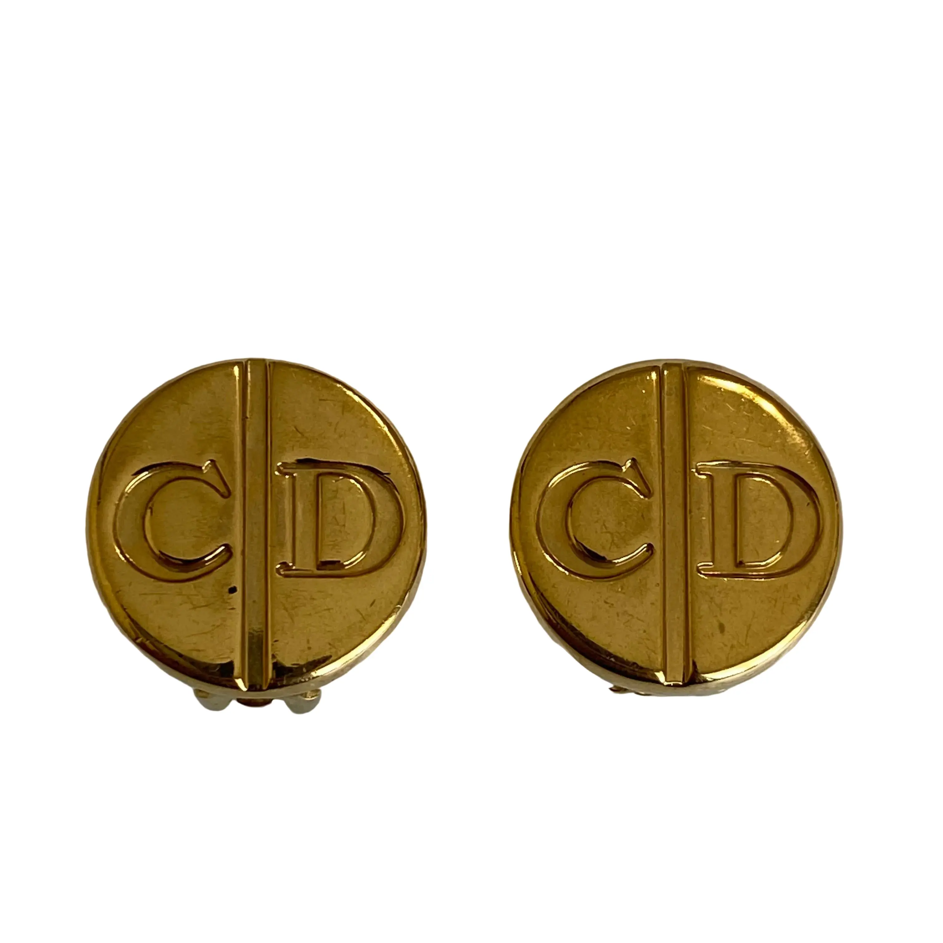 Pre-owned Christian Dior vintage CD logo gold plated clip on earrings authentic with coa
