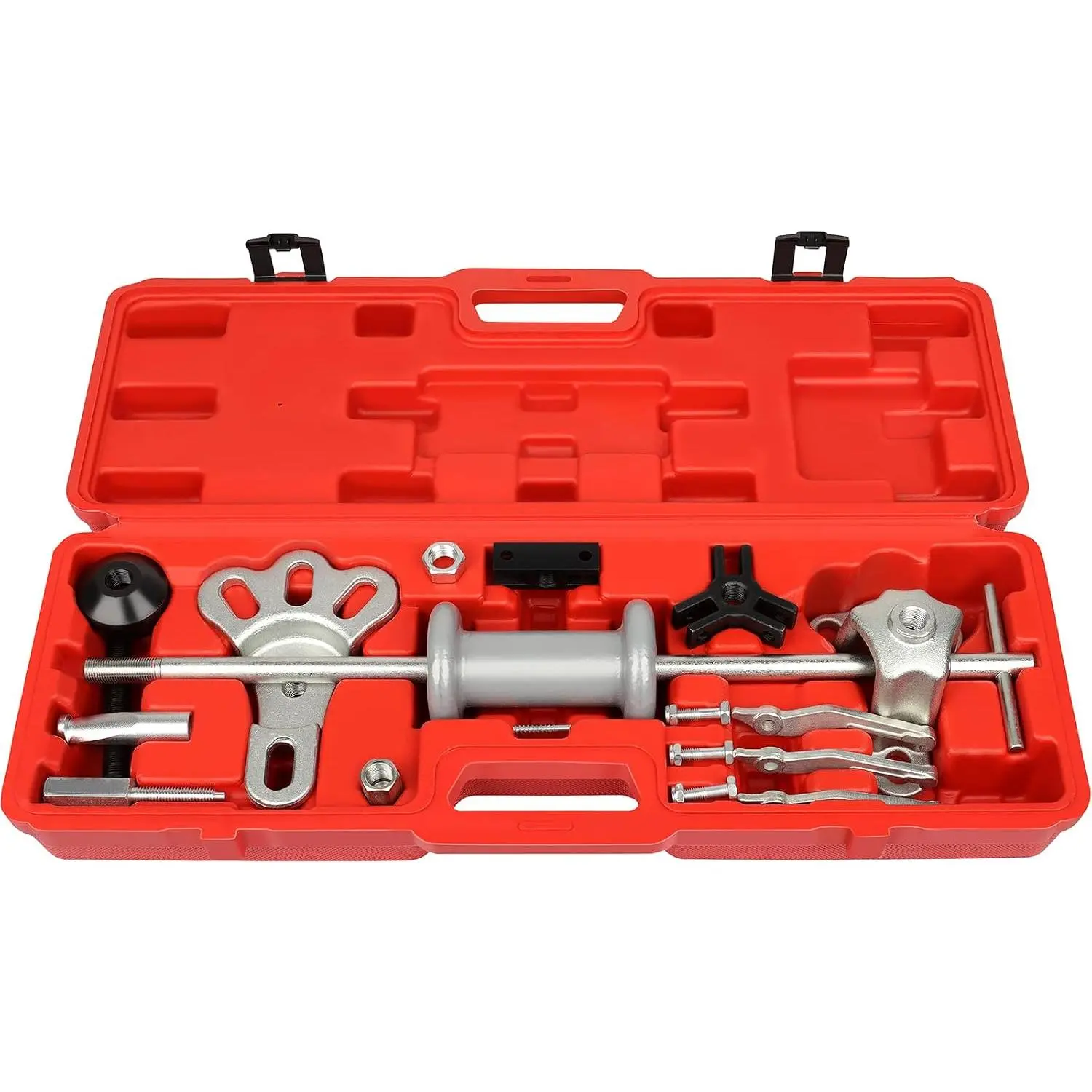 9-Way Slide Hammer Puller Set with 4 lb Slide Hammer, Front Wheel Hub Bearing Remover, Rear Wheel Axle Hub Dent Shaft Puller Tool Kit for Flange Type Rear Axles and Front Wheel Drive Hubs, Carbon Steel Alloy and Chrome Vanadium Steel