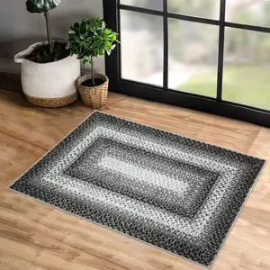 【GARVEE】Entryway Rug 2x3 Small Throw Rug Machine Washable Braided Printed Area Rug Indoor Non Slip Farmhouse Boho Accent Carpet Rustic Bohemian for Living Room Bedroom Gray