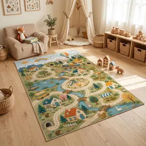 Happy Town Adventure Map Washable Rug, Non Slip Backing Option