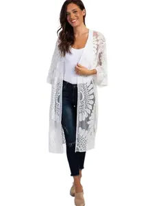 Women's Sexy Lace Knit Tie Front Butterfly Sleeve Cardigan, Transparent Mesh with Mandala Pattern, Ideal for Vacation Wear