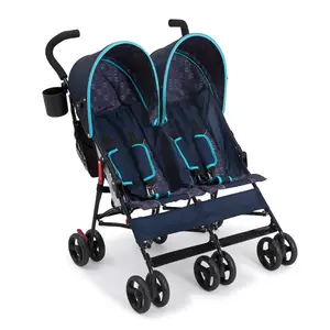 Compact Fold Side by Side Stroller - Double Infant Stroller with Recline Seats & Storage, Easy Maneuverability for Twins, Night Sky