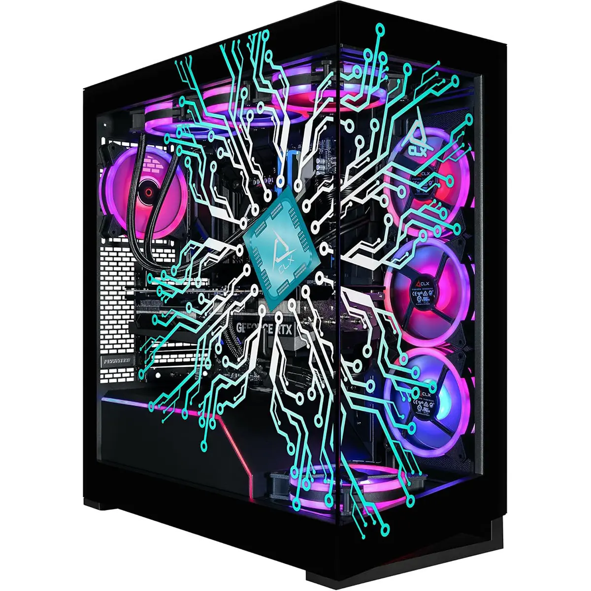 CLX Horus Liquid Cooled Gaming Desktop Computer, Intel Core Ultra 9 285K 3.7GHz, 64GB RAM, 2TB SSD + 6TB HDD, NVIDIA GeForce RTX 5070 Ti 16GB, Windows 11 Home, Black