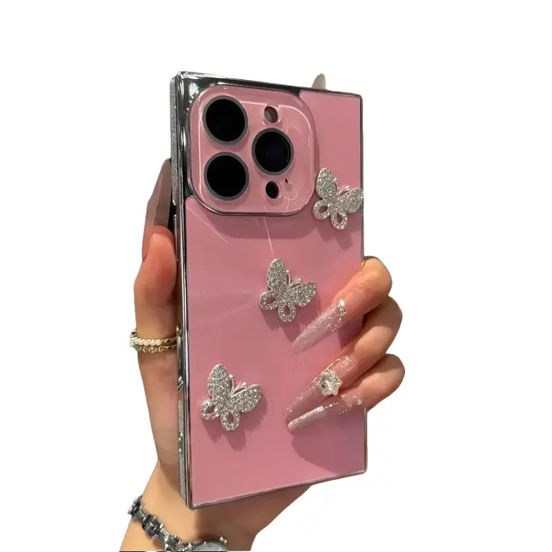 Women's Customized Butterfly Pattern Electroplated Soft Edge Shockproof Phone Case for iPhone 17AirPROMAX, ip 17, 16, 15 Plus, 14, 13 Smartphones - Anti-Drop Handheld Device Accessory