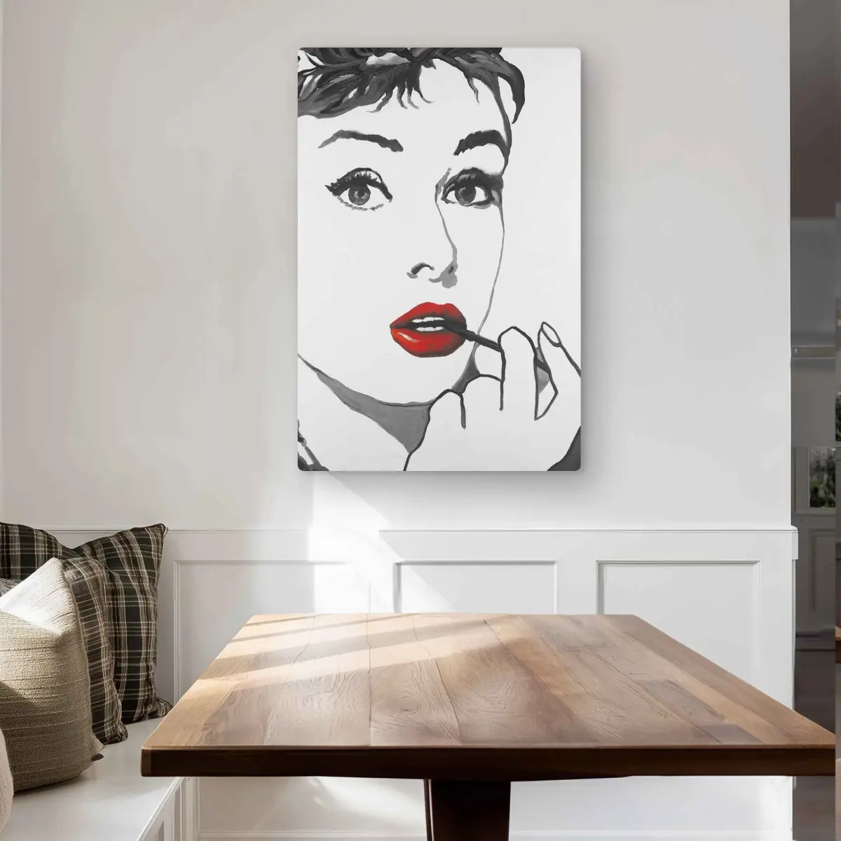 212 MAIN Minimalist Aluminum Wall Decor - 24 x 36 in. Outline-Style Audrey Hepburn Hollywood Icon Accent Wall Print, Red Metal Artwork for Living Spaces
