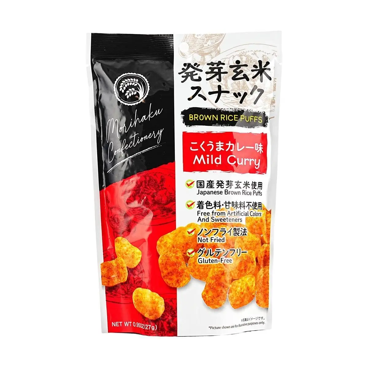 MORIHAKU Japanese Curry Puffed Brown Rice Snacks - Non-Fried, Light & Healthy Japanese Snack, 27g