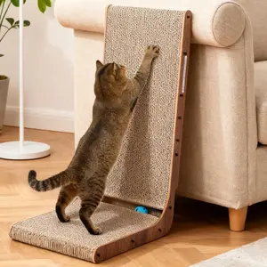 Fluffydream Cat Scratcher with L-Shaped Cardboard Lounge Bed & Built-in Ball Track Stable Durable Furniture Protector Reversible Cat Toy Ball Track