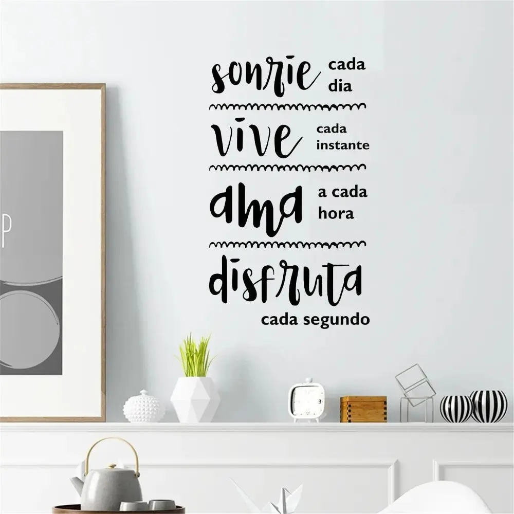 Daily Smile Life Quote Wall Sticker, Spanish Art Vinyl Decal, Removable Wallpaper for Living Room Bedroom, Decorative Wall Art