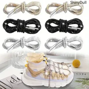3 Pairs Rhinestone Shoelaces - 55" Crystal Glitter Bling Round Shoe Laces