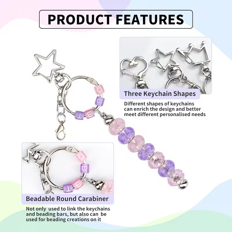 6 PCS Beadable Keychains Bars Blanks Metal Beaded Keychain Making Kit for Craft Keychain DIY Jewelry Making Gift