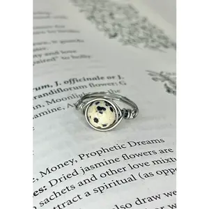 Dalmatian Jasper Stainless Steel Wire Ring Handmade Calming Thoughts Fun Happiness Inner Child Balance Peace Bliss Gemstone Jewelry