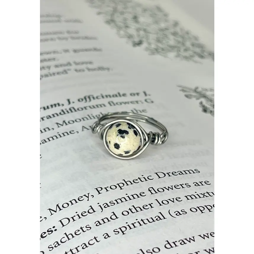 Dalmatian Jasper Stainless Steel Wire Ring - Aries, Gemini, Saturn-Aligned Natural Crystal Ring for Peace, Happiness, Trust & Harmony