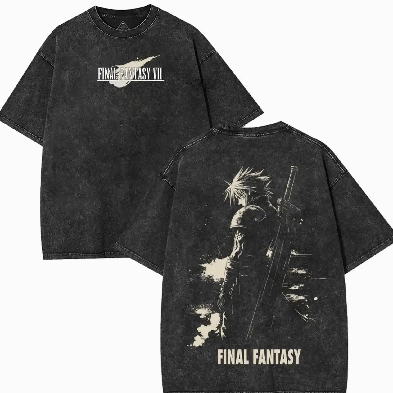 Final Fantasy VII Vintage Washed Tee Unisex Heavyweight Cotton T-shirt for Game Fans, Graphic Tees shirts men Fabric Menswear Tshirt unisex cotton streetwear Tops Black HLO