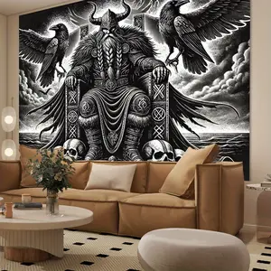 Epic Nordic God Odin Wall Tapestry with Ravens and Skulls - High-Quality Fabric, No Installation Needed, Perfect for Living Room or Bedroom Decor, Adds a Mysterious Atmosphere, Bedroom Wall Art |     Vibrant Wall Art |     Easy Installation Tapestry