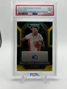 2023-24 Panini Prizm Draft Picks Kwame KJ Evans Black Gold Auto /5 # Match PSA 9