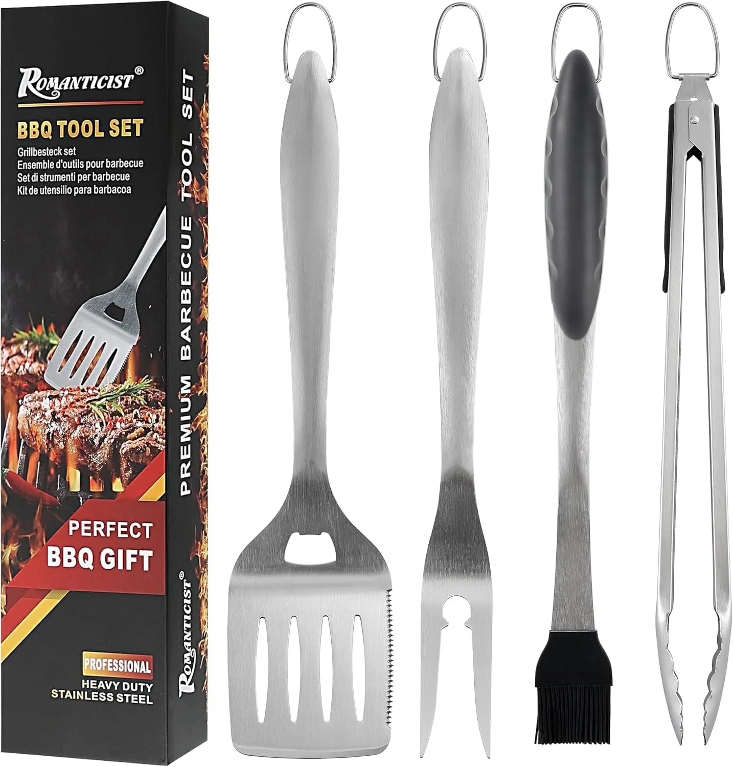4pc Heavy Duty Grill Accessories for Top Chef - Professional Grill Tools Set & Basic BBQ Tools for Backyard Restaurant Outdoor Kitchen - Deluxe Grill Gift for Dad on Father’s Day Christmas