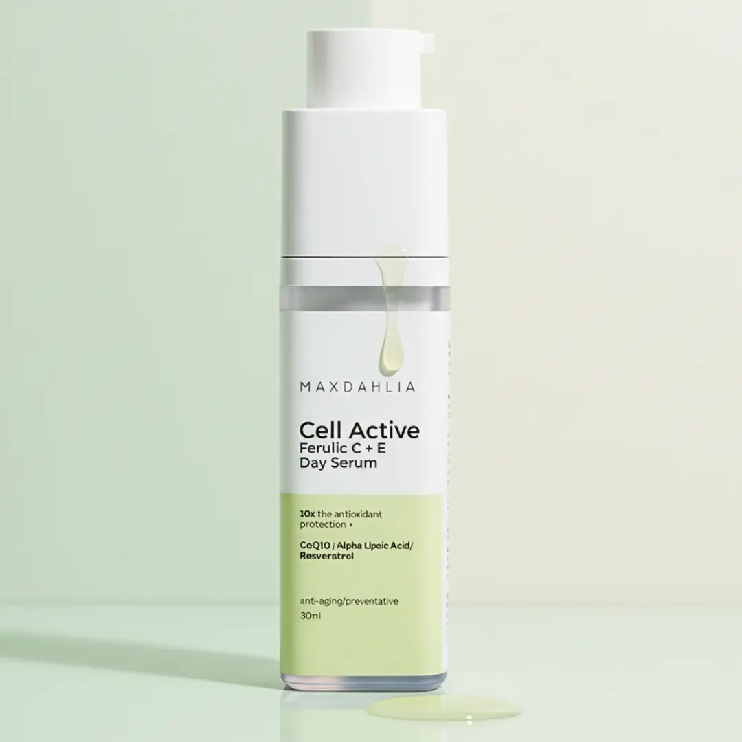 Cell Active Ferulic C+ E Day Serum - 3x Vitamin C, CoQ10 & Resvetrol for Calming, Skincare, and Radiance