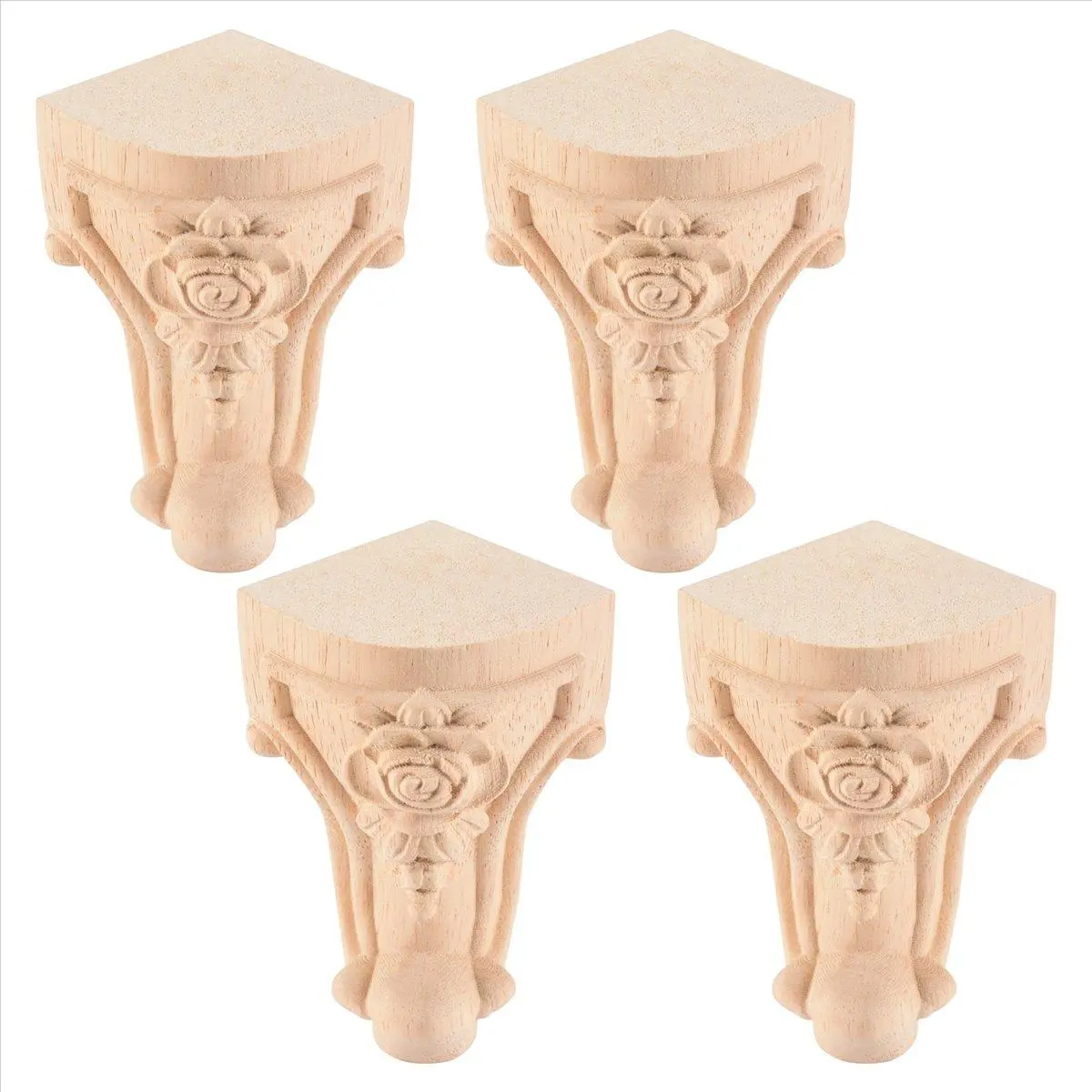 4PCS 10x6cm European Style Solid Wood Carved Furniture Foot Legs TV Cabinet Seat Feets