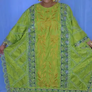 Bazin grand bubu dress color Lime green including gold tint