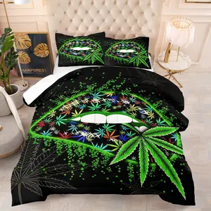 Hemp Leaf Pattern Comforter Set,Including 1 Quilt and 1 or 2 Pillowcases without Pillows,Suitable as a Home Bedding Set Gift,Soft and Warm Bedroom Decoration