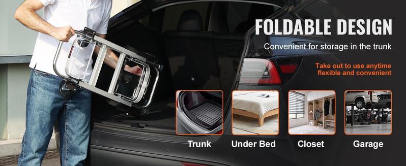 VEVOR Aluminum Folding Hand Truck, TikTokShopBlackFriday, 2 in 1 Design Max 800 lbs Capacity, Heavy Duty Industrial Collapsible cart, Dolly Cart with Rubber Wheels for Transport and Moving in Warehouse, Supermarket, Garden