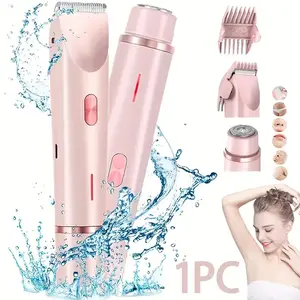 Bikini Trimmer for Women, Electric Shaver and Razor Rechargeable 2-in-1 Bodyand Facial Hair Removal Double Head forPainless Trimming of Pubic Face UnderarmLegs,IPX7 Waterproof, pink, Intimate Pubic Trimmer