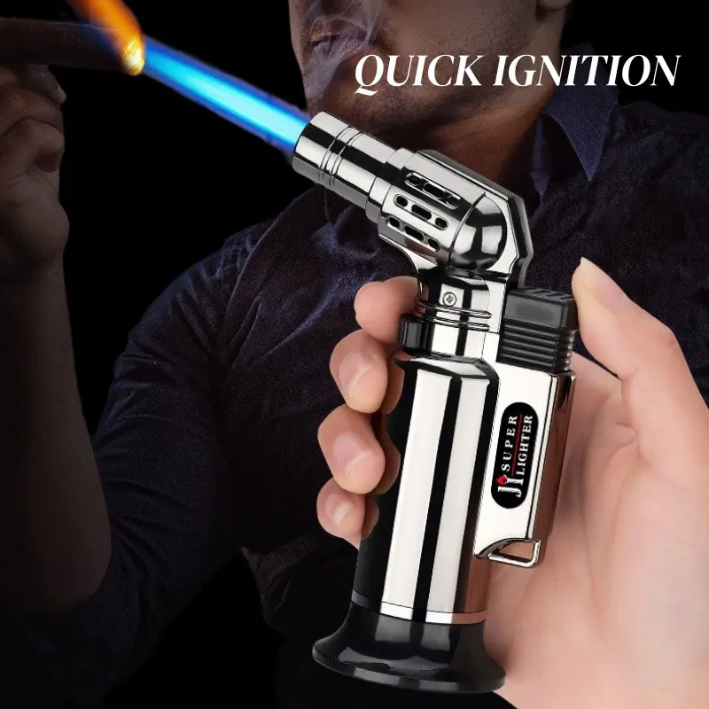 Windproof Metal Butane Torch Lighter with Safety Lock & Adjustable Flame – Sleek Blue Flame, Refillable for Cooking, Welding, Baking & Dessert Making , Kitchen Torch Lighter | Sleek Metallic Lighter | Sophisticated Look, Torch Lighters Refillable