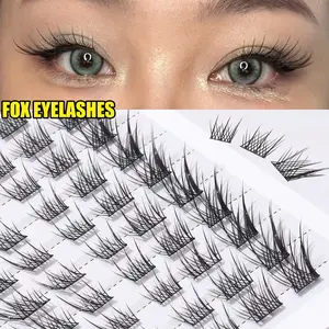 60 Cluster 10-12mm Fox Eye Individual Eyelashes, Ultra-Light Cross Comfortable Lash Extension Set, Perfect Curl Enhance Eye Shape