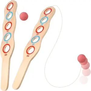 Wooden Catch Ball Game for Kids Toddlers, Hand Eye Coordination Training Toy with Elastic String, Montessori Sensory Developmental Toy, Interactive Outdoor Party Game Birthday Gift for Boys Girls