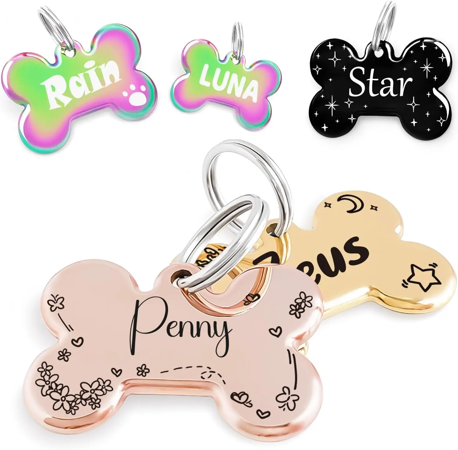 New Deal - Name Pattern Art Design Dog Tags Personalized for Pets Custom Cats Dogs ID Tag Stainless Steel Deep Engraving Bone 316L Material Wear Resistant Durable Multiple Uses