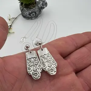 Spoon Earrings, Vintage Silverware Precious Pattern