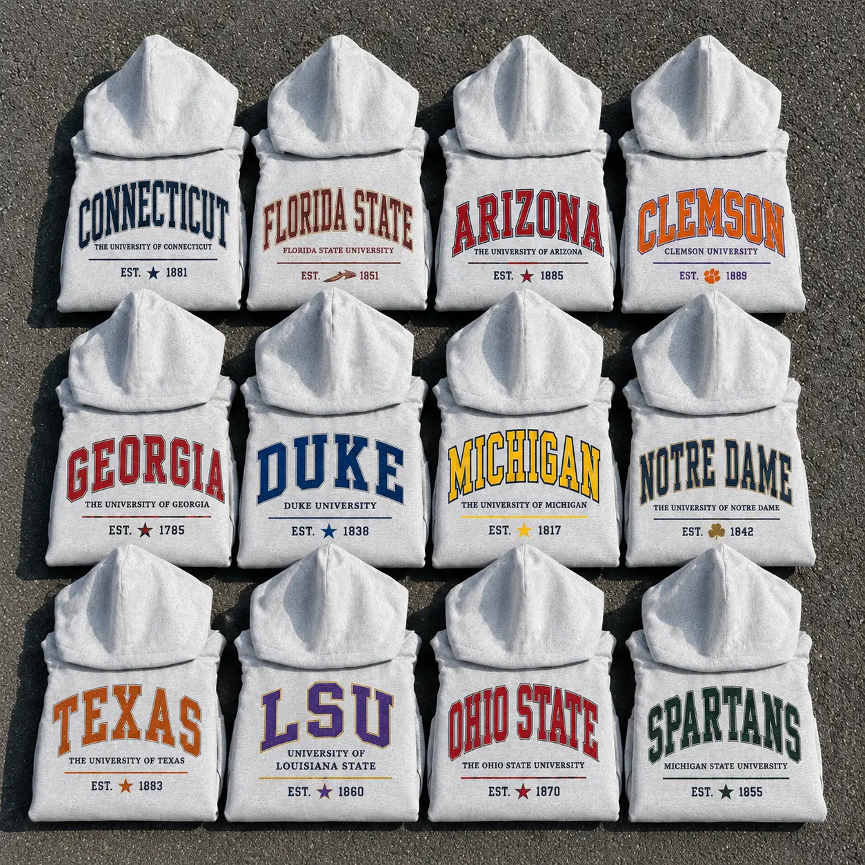 Vintage College Football Hoodies, Retro University Crest Crewneck, Distressed Campus Graphic Pullover, All Team Football Fan Apparel, Classic Collegiate Streetwear, Cozy Gameday Gift, Football Lover Apparel
