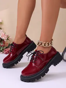 Women's New Round Toe Thick Sole Loafers, Comfortable Casual Daily Wear Shoes, Large Size Fashion Sneakers, Lace-Up Flats