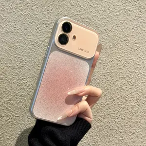 Women's Blush Glitter All-Inclusive Anti-Drop Phone Case, High-End Unique Design for iPhone 12/13/14/15/16 Pro/17 Pro Max Shockproof Magnetic with Lens Protector Custom Monogram Pink Striped Ultra Clear HD Privacy Screen Kit matte 11-17 ip17promax