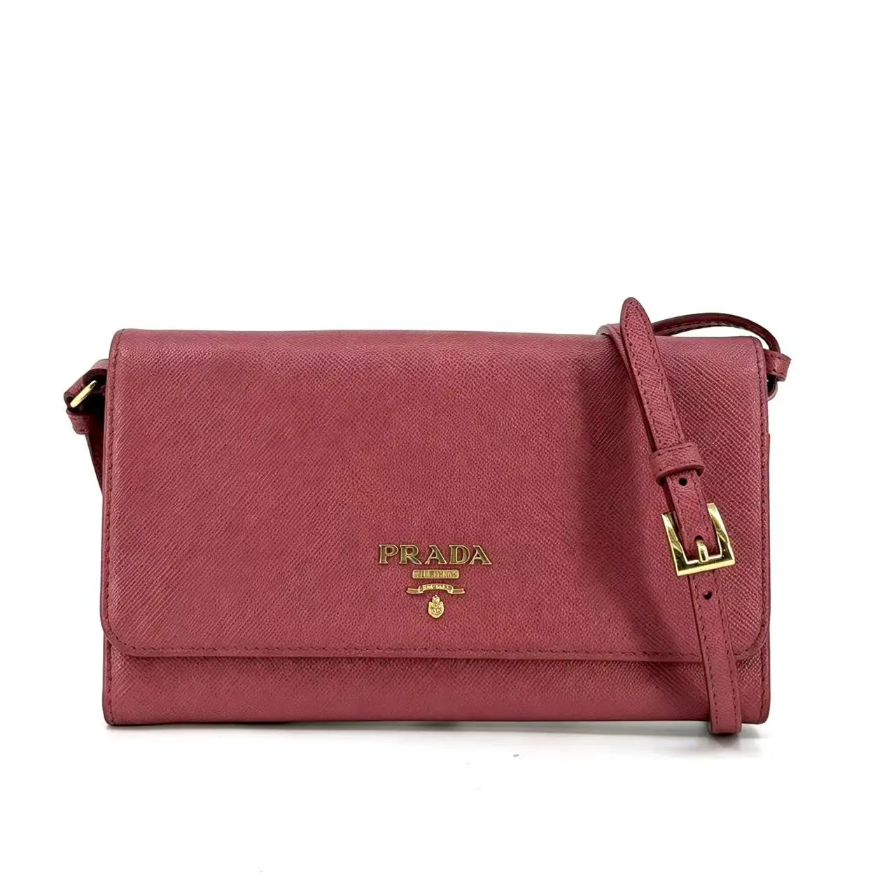 Pre-owned PRADA Leather Small Leather Goods Hot Pink Saffiano Clutch Shouder Bag B00194 NO2