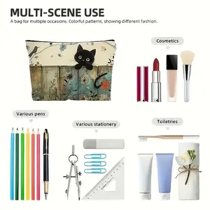 Black Cat Floral Zipper Pouch - Durable, Fade-Resistant Cosmetic Bag, Gift for Sisters, Friends, Cat Lovers | Vibrant Design