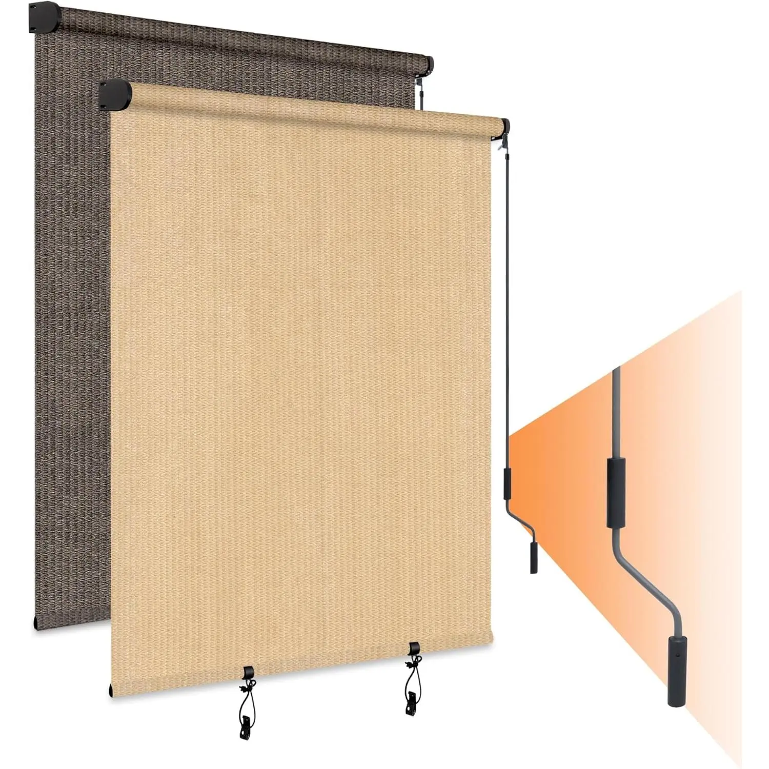 Outdoor Roller Shades for Patio, 8' x 6'(WxH) Khaki Roll up Shade for Outside,Sun Roller Shade Cloth Roll Blinds Cordless  for Porch Gazebo Pergola Balcony Backyard