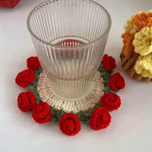 1pc Handcrafted Crocheted Tulip Bouquet Coaster with Basket, Floral Pattern, Heat-Resistant, Foldable and storable heat-insulating desktop coasters,Tabletop Decor, Unique Creative Gift for Home Decor