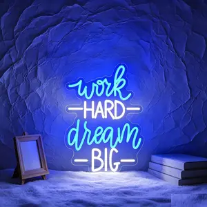 Work Hard Dream Big Neon Light, Led Atmosphere Lights, Office Party Game Room Decor, Inspirational Quote, USB Powered, Adjustable Brightness, 13.4x9.8 Inch