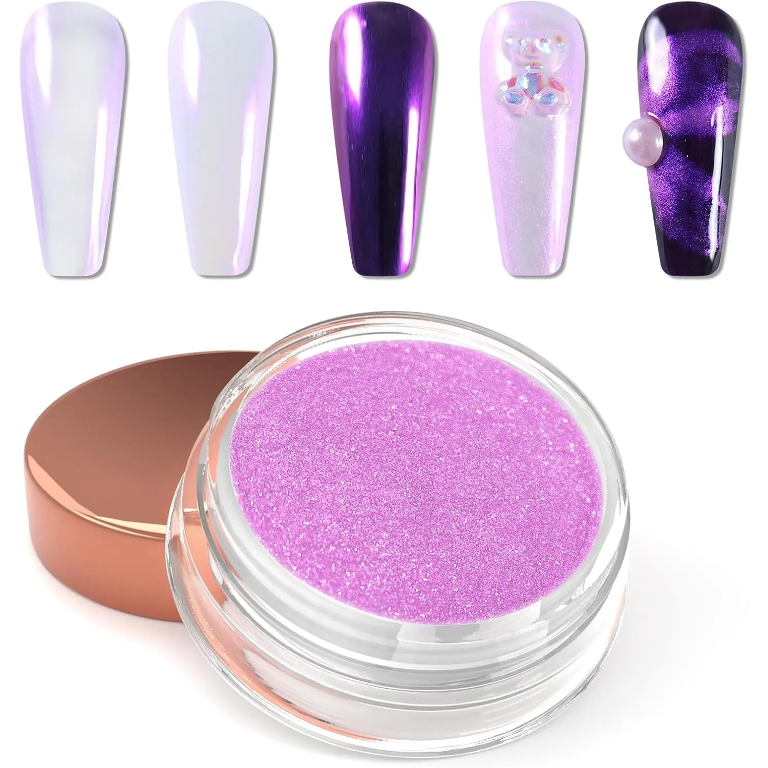 Laza Mermaid Pearl Chrome Nail Powder, Glazed Donut Metallic Mirror Effect Pigment, Iridescent Aurora Nail Glitter Holographic Fairy Dust Gel Nail Art Supplies Nail Techs, Resin Craft – Amethyst