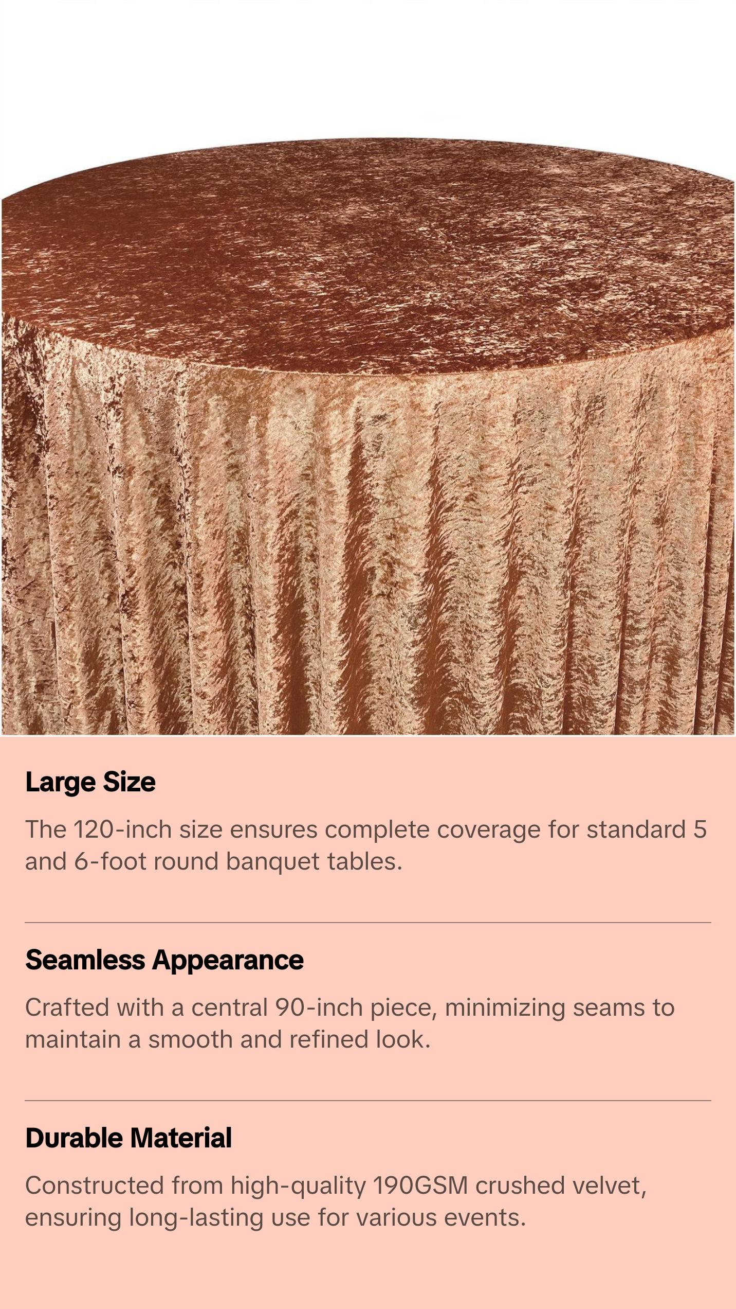 120 Inch Round Crushed Velvet Tablecloth Terracotta